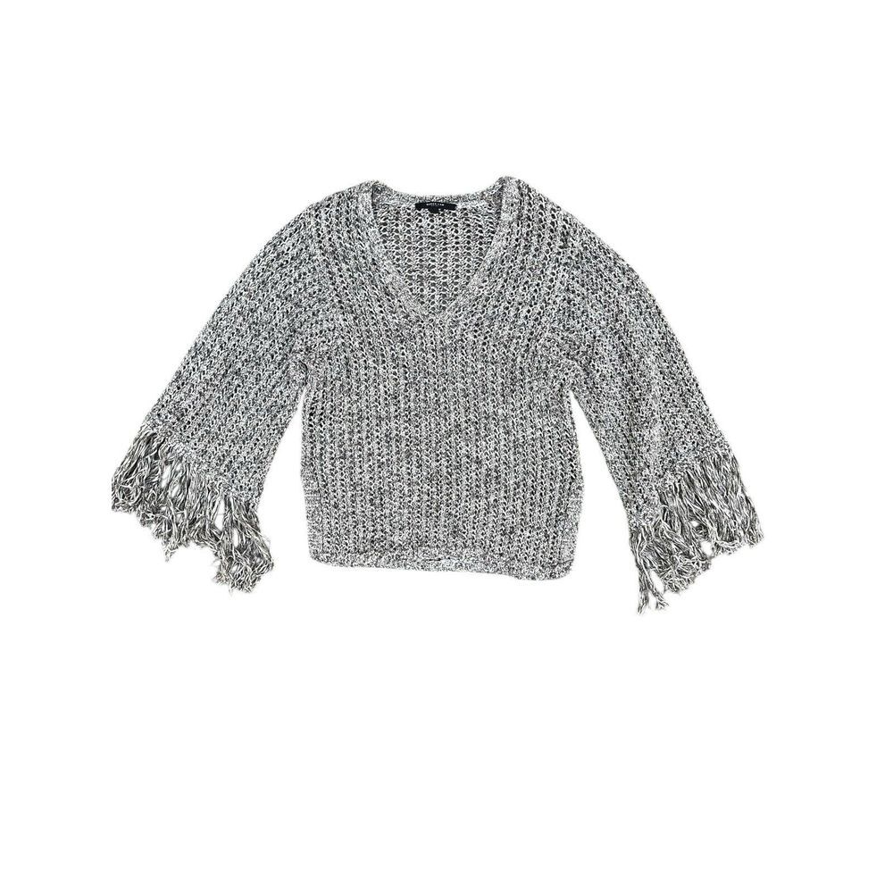 Derek Lam Open Knit Crochet Cotton Fringe Sleeve Sweater, Size Medium